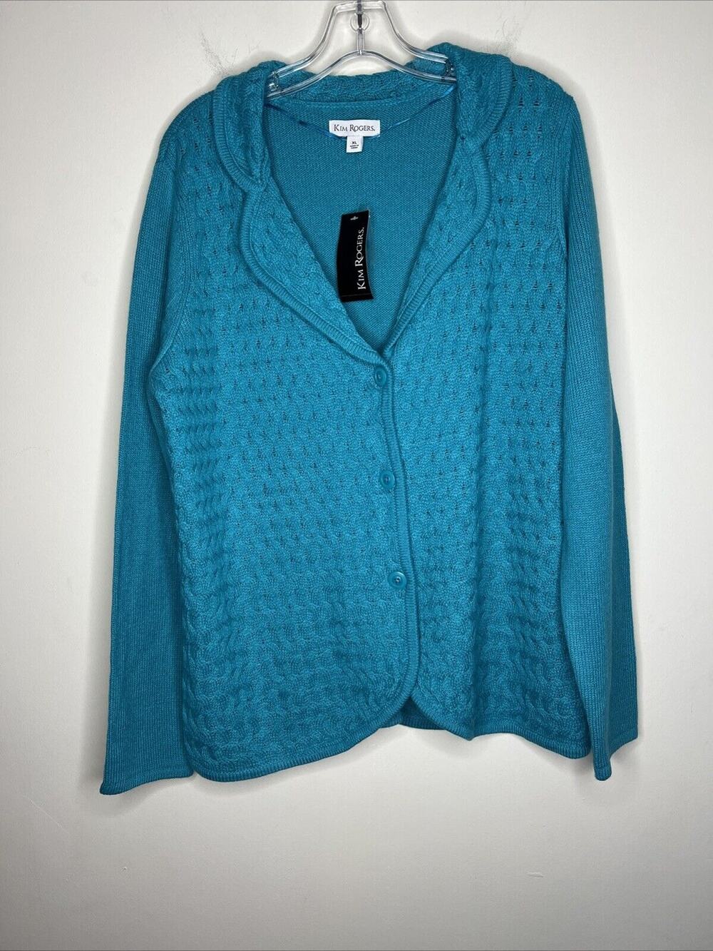 Kim Rogers Women’s Cardigan Sweater Size XL Blue Button Up Shawl Neckline New